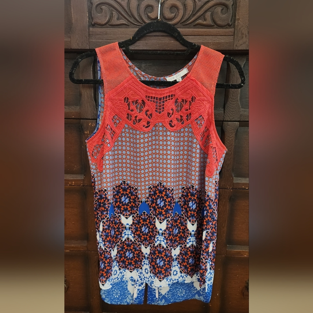 Red and Blue Lace Detail Tank Top